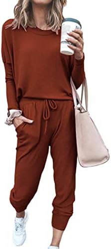 Prettygarden feminino de duas peças roupas de manga comprida Tops de pullover e calças compridas