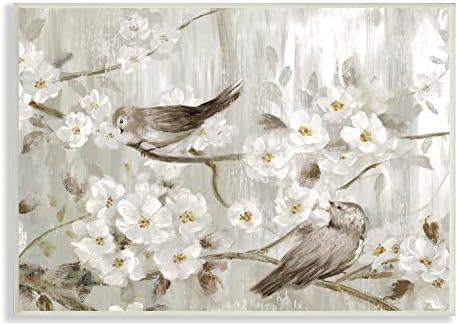 Stuell Industries Birds on Spring Blossom Tree Branches Pintura de fazenda, projetada por Nan Wall Plasque, 19 x 13, cinza