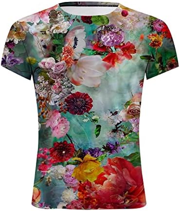 Camisetas para mulheres, estampa floral com manga curta no pescoço de pescoço casual tshirts feminino