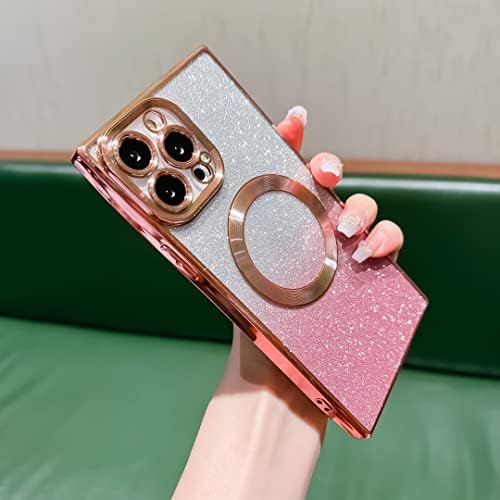 Sobln for Square iPhone 13 Pro Max Case Glitter Magnetic Work com MagSafe Full Camera Lens Protection Luxury Plating