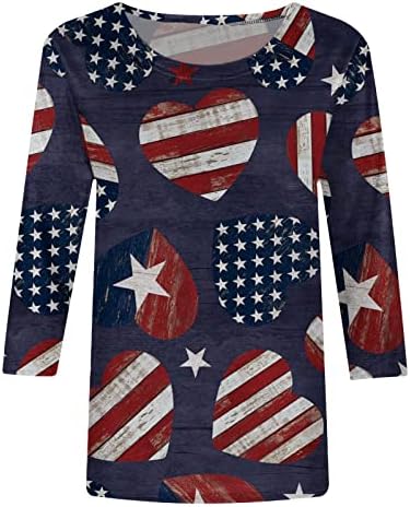 Camisas de bandeira americana feminina 4 de julho Camisa patriótica EUA Estrelas listras 3/4