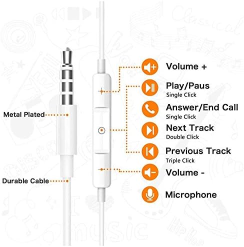 2 pacote de pacote de 3,5 mm de fone de ouvido com fio, fones de ouvido, fones de ouvido isolando de ruído com controle de microfone e controle de volume compatível com iPhone 6s 6 Plus 5s 5 ipad ipod mp3 mp4 samsung Android laptop