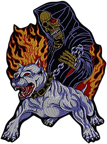 Fire Skull Hound Dog Bordilhado Motocicleta Ferro no Cavaleiro Back Rider Patches Acessórios de roupas de colete