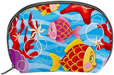 Tbouobt Sacos cosméticos para mulheres, Bolsa de maquiagem Acessórios de bolsas de higiene pessoal de viagem Organizador, cartoon Ocean Fish Coral