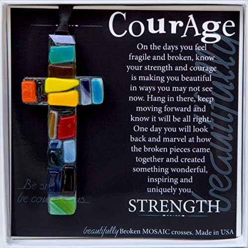 Feito à mão nos EUA Cross de vidro com mensagem coragem - fique bem em breve presente para pacientes com câncer/presente