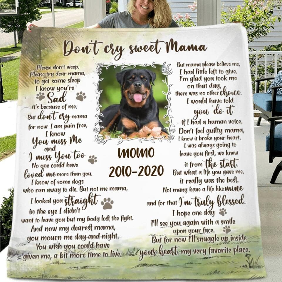 Memorial personalizado personalizado Pet Photo/Blanket de lã - Idéia de presente memorial para donos de cães/gatos - Don't Cry Sweet Mama