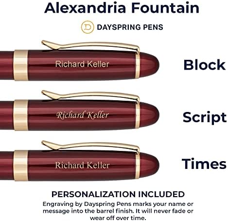 Canetas da prole | Caneta personalizada Alexandria -Fountain Pen em vermelho. Navios em 1 dia em estojo de caneta premium. Presente personalizado gravável com seu nome ou mensagem.