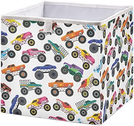 Cubo de armazenamento de Yasala com alça de monster caminhão cestas dobráveis ​​cestas de armazenamento de brinquedos cestas de prateleiras