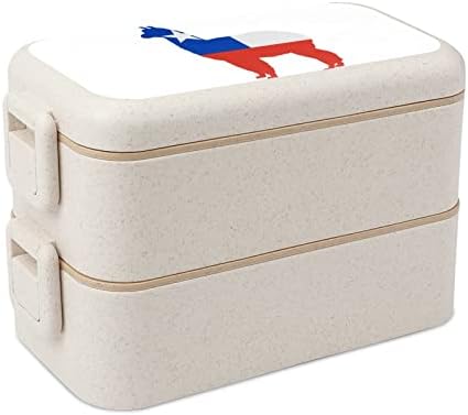 Chile Flag llama duplo empilhável Bento lancheira recipiente de almoço reutilizável com utensílio para jantar escolar de piquenique de trabalho