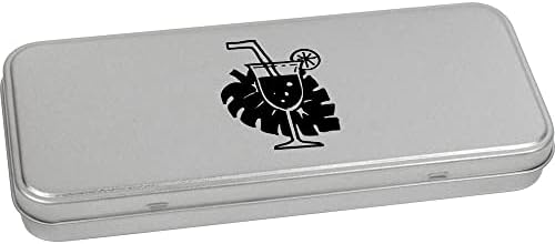 Azeeda 'Cocktail & Tropical Leaf' Metal Hinged Stationery Tin/Storage Box