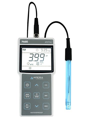 Apera Instruments AI421 Kit de medidor de pH portátil de ph400s, precisão de pH 0,01, -2,00 a 19,99 faixa de pH, gerenciamento de dados GLP, saída de dados USB, 1,3 altura, 3,4 de largura, 7 comprimento