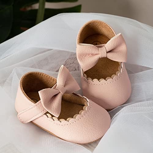 Bellocasa Baby Mary Jane Flats para meninas com algodão Bowknot Anti Skid Sole Infant First Walker Princess Dress Dress Shoes de casamento