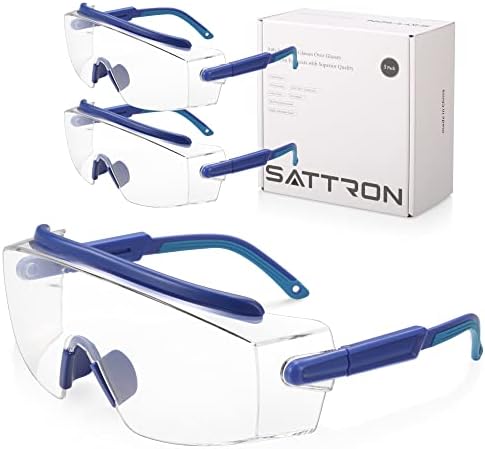 Segurança de Sattron Óculos sobre óculos, óculos de segurança de laboratório para homens, mulheres, óculos de prescrição de proteção contra os olhos anti-capa ajustáveis, ANSI Z87.1 Óculos de proteção anti-arranhões