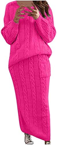 Tops de malha de suéter para feminino Tops Duas peças conjuntos de tampas de manga longa de tamanho longo