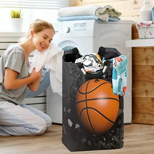 Pfrewn 3d Basketball Parede preta Parede grande cesta de lavanderia cesto de lavanderia dobrável com alças de roupas de lavagem durável à prova d'am