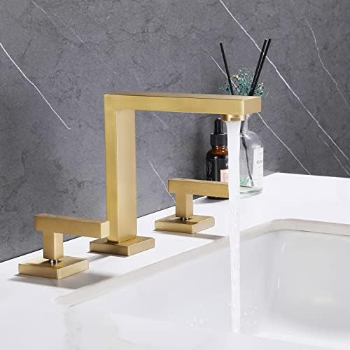 Torneira de pia de banheiro dourado escovada, torneira de 3 polegadas, torneira de banheiro generalizada de 3 orbulos