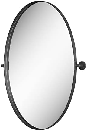 Espelho de banheiro hmange pivô de 18 x 28 polegadas Moldura preta fosca para o espelho oval para