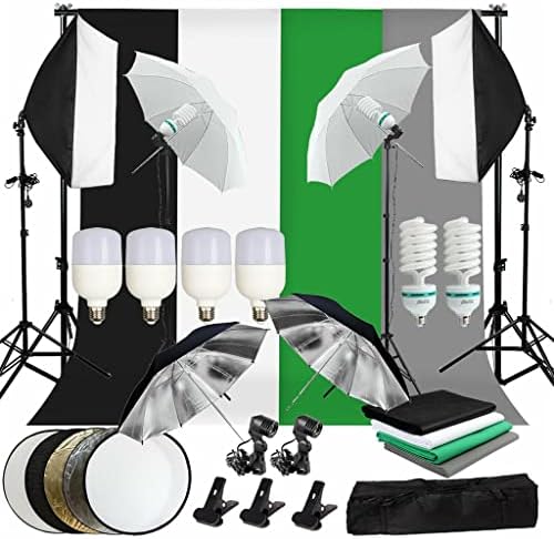 HGVVNM Photo Studio LED Softbox Umbrella Iluminação Kit Suporte de fundo Stand 4 Color Backdrop Para fotografia
