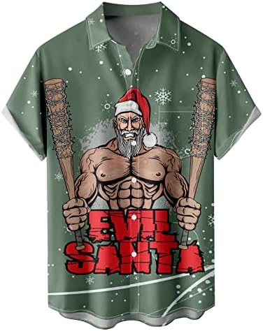 Wocachi Christmas Mass Button Down Short Sleeve Camisetas, Funny Natal Papai Noel Print Print Bowling