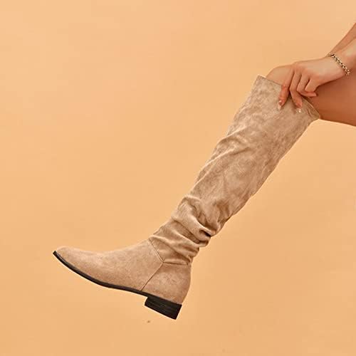 Botas para mulheres joelhos altas mulheres moda de cor sólida rebanho ruched vintage square joelho botas de