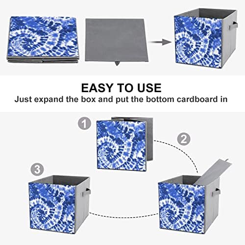 Cubos de armazenamento de tecido dobrável de corante azul Caixa de armazenamento de 11 polegadas de 11 polegadas de armazenamento dobrável com alças