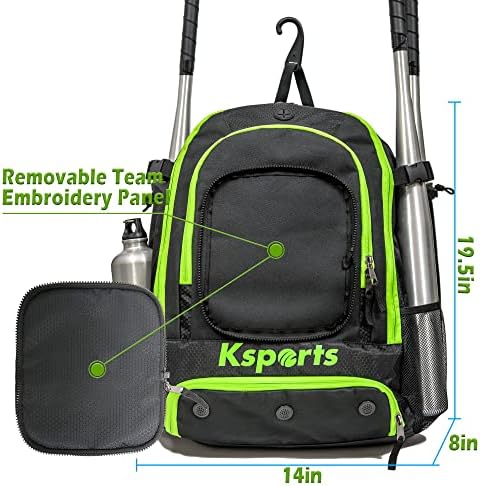 Ksports Baseball Backpack - Bolsa de equipamentos de t -ball e softball durável - morcego, capacete,