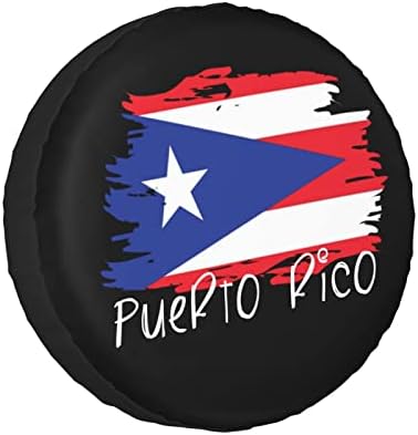 Porto Rico Bandeira Carro Sparado Tampa Universal Fit for Trailer, RV, SUV, caminhão, Tampas de pneu PVC macias à prova d'água preta de 17 polegadas