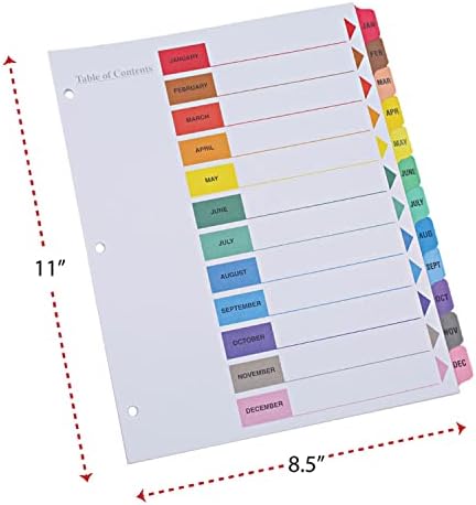 Jan-dez de dezembro Mensal Índice Index Binder Divisadores, 12 tabelas, mensais, multicoloria,