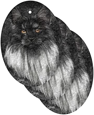 Alaza Black Cat Kitten Maine Coon Animal Esponja de cozinha natural de cozinha esponjas para pratos Lavando banheiros e limpeza doméstica, não-arranhões e ecológicos, 3 pacote