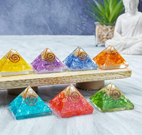 Mix Chakra & Seven Colors Orgone Pirâmides Cura Orgonita de Pedra Gemida Pirâmide Pyramid Stones Reiki