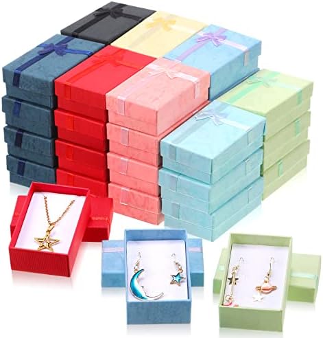 96 peças Jóias Caixas de presente Definir caixas de jóias vazias Pequenas caixas de presente para caixas de papelão de jóias para embalagens de jóias com fita Bowknot para aniversários Casamentos de aniversário, 8 cores