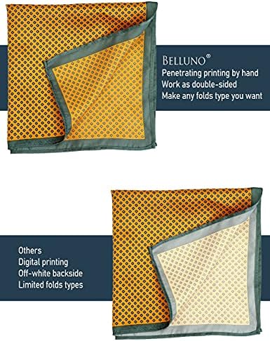 Belluno Pocket Square 6 Pcs com 3 suportes de dobras, penetrando lenços impressos definidos para homens