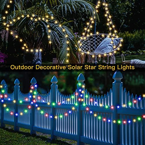 Luzes de Natal solares solares Ollny, luzes de corda de estrela solar 50 luminadas de 25 pés de 25 pés de branco e multicolor