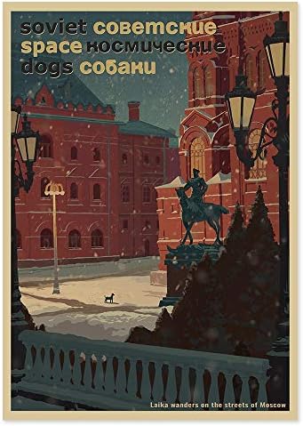 Adorável História do cão espacial soviético de Laika Vintage Kraft Poster Decoração de casa Presente