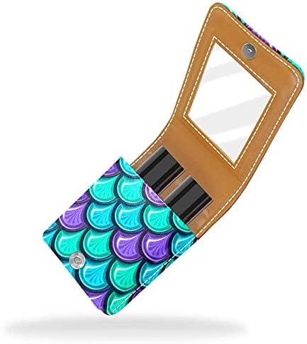 Caixa de batom de maquiagem para escalas de sereia coloridas externas Organizador portátil de batom com espelho