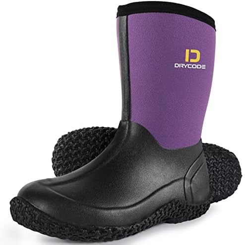 Botas de chuva de crianças Drycode, botas de borracha à prova d'água com neoprene isolada de 5,5 mm, bota de chuva