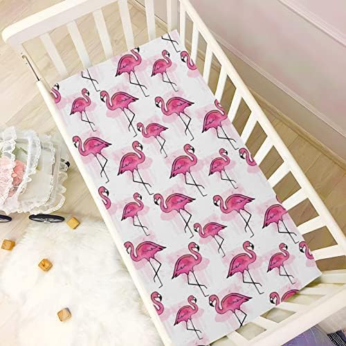 Lençóis de berço de flamingos rosa para meninos pacote de meninas e lençóis portáteis Mini folhas de berço de berço para o berço padrão e colchões de criança lençóis de berço para bebê menino, 52x28in
