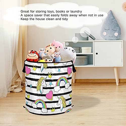 Unicórnios de desenho animado Rainbows Pop Up Up Laundry Horty com tampa de cesta de armazenamento dobrável