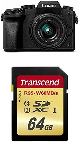 Panasonic Lumix G7 4K Câmera sem espelho, com 14-42mm Mega O.I.S. Lente, 16 megapixels, 3 polegadas Touch LCD, DMC-G7KS com cartão de memória Transcend 64 GB