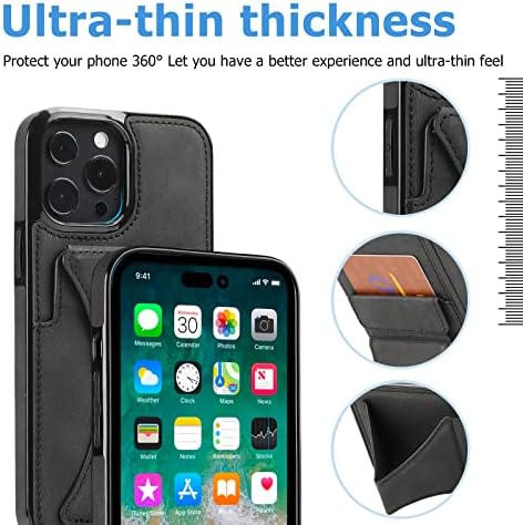 Caixa da carteira Felico Compatível com iPhone 14 Pro Max, PU Leather [Kickstand] [Card Slots] Proteção Capa Grip