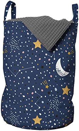 Bolsa de lavanderia do céu noturno de Ambesonne, estrelas do Sky Moons, estilo doodle e manchas coloridas,