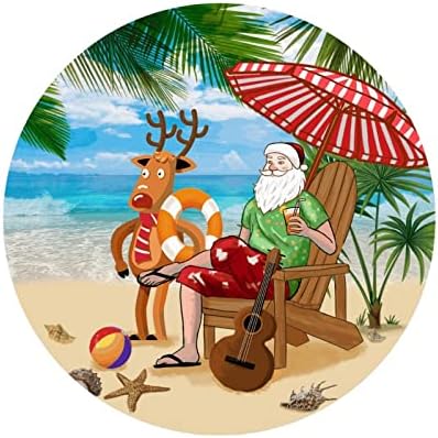 Decoração de praia de 50 PCs, Papai Noel engraçado na praia 1,5 Recursos redondos Rótulos de Natal Sedas para laptop de garrafa Decorações de férias