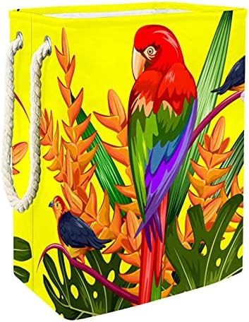Pássaro de papagaio tropical com Plam grande cesto de roupa com fáceis de transporte, cesto de