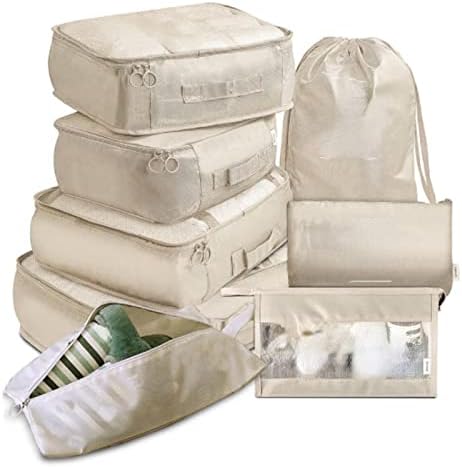 Saco de armazenamento de armazenamento de viagem HXNINE Conjunto de 8 peças Conjunto de 8 peças Roupas de viagem Classificação de armazenamento Bagtravel Bag Cactuscolor