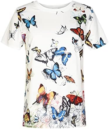Camisas de manga curta para fadies boat pescoço borboleta gráfica floral solto ajuste blusas camisetas adolescentes