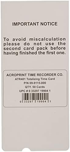 Acroprint 09-9115-000 cartões de tempo para ATR480 Relógio de tempo, 50 contagem