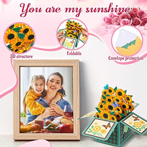4 PCs Gunflower Butterfly Rose Flor Pop Up Card Para o Dia das Mães 3D Bouquet Popp uk You Cartão de cartão pop