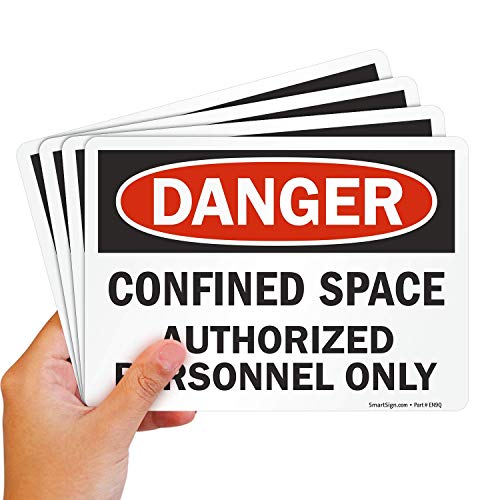 SmartSign 5 x7 polegadas “Danger - Espaço Confinado, Somente pessoal autorizado” OSHA Rótulos de adesivos, 5 mil poliéster laminado com adesivo superstick, vermelho, preto e branco