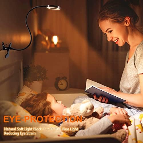 Duplicar o clipe de luzes de leitura leve, 48 LED USB Desk Lamp com 3 modos de cores 10 brilho, luz do livro de proteção para olhos, 360 ° FLEXIBLE GOOSENECK CLAMP LAMP