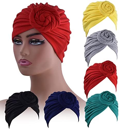 6 peças Women Turban Hat Head de mulheres Twist Twist Nó Turbans de capô pré-amarrado para mulheres